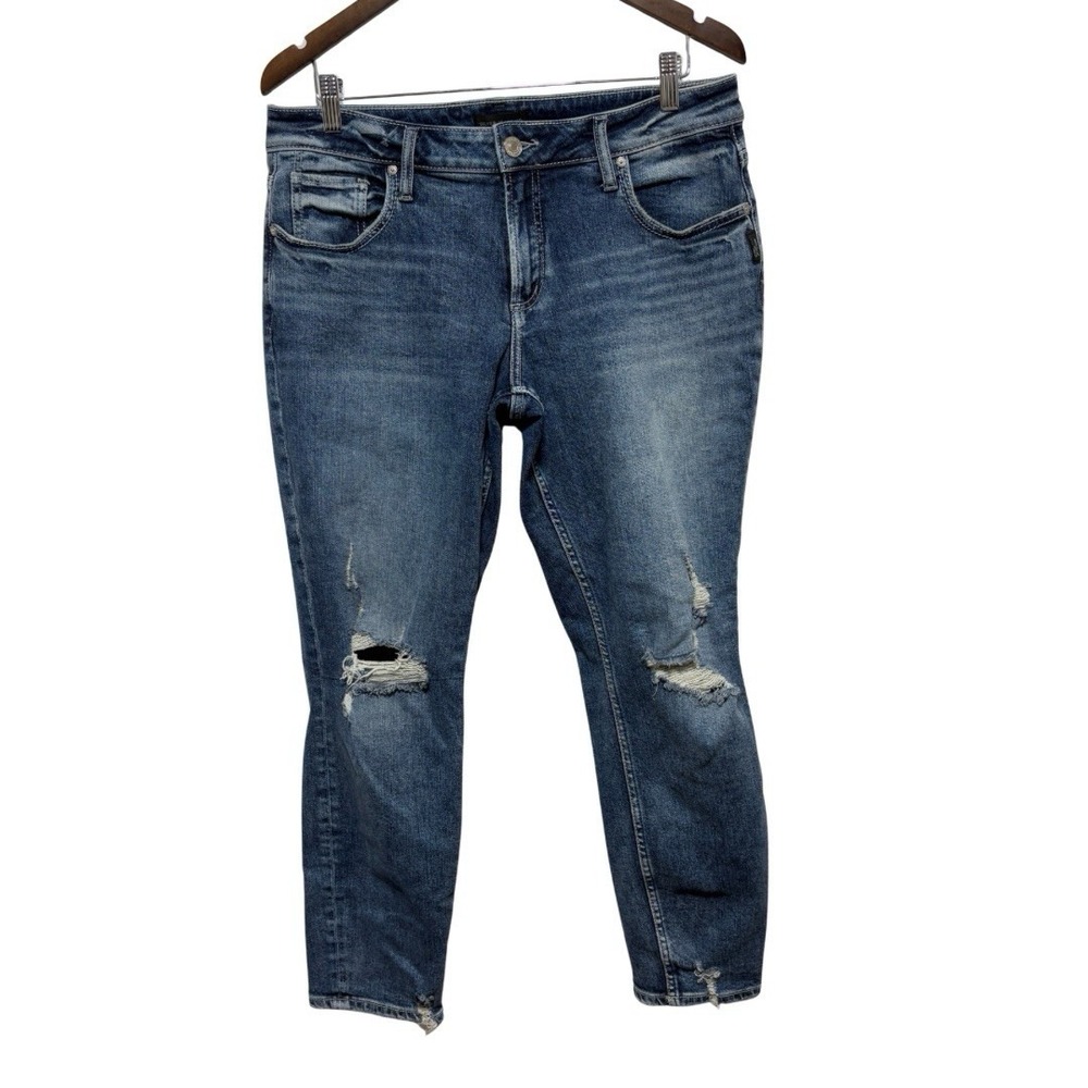Silver Jeans Womens 30 X 29 Blue Boyfriend Stretch Denim Ankle Distressed